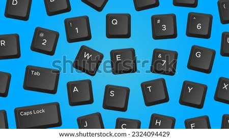 Scattered keyboard keys on bright blue background