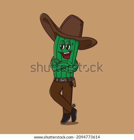 Vector illustration of a brave cowboy cactus.