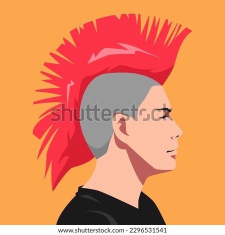 punk guy with a mohawk hairstyle. side view. suitable for avatar, social media profile, print, poster. flat vector illustration.