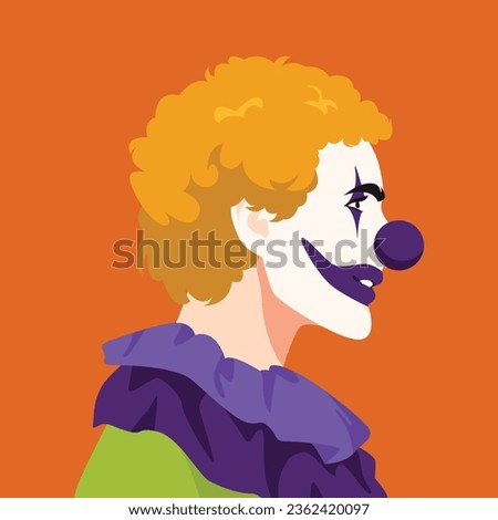 male clown face in profile. side view of people face. concept of halloween, circus. avatar. flat vector illustration.