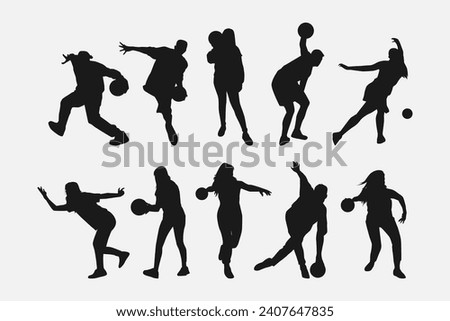 set of silhouettes of bowling player, bowler. sport, hobby, active concept. vector illustration.