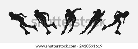 Silhouettes of roller skaters. Sport, athlete, race, lifestyle theme. Isolated on white background. Vector illustration.