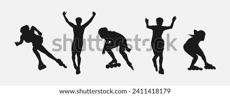 Silhouettes of roller skaters. Sport, athlete, race, lifestyle theme. Isolated on white background. Vector illustration.