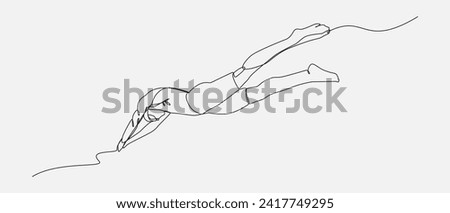swimmer jumping in single continuous line drawing style. editable stroke. vector illustration
