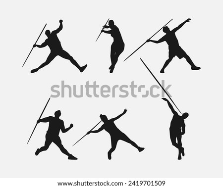 Vector set of silhouettes of javelin, javelin throw. sport, athletics. Isolated on white background.