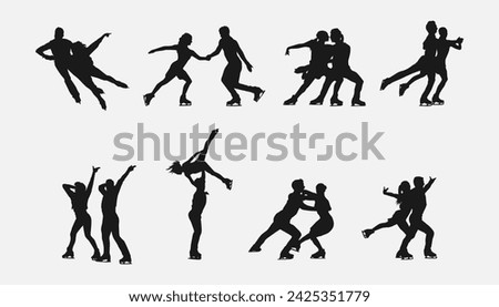 Silhouettes of figure skating. Pair skating. Sport, athlete, winter, activity theme. Isolated on white background. Vector illustration.