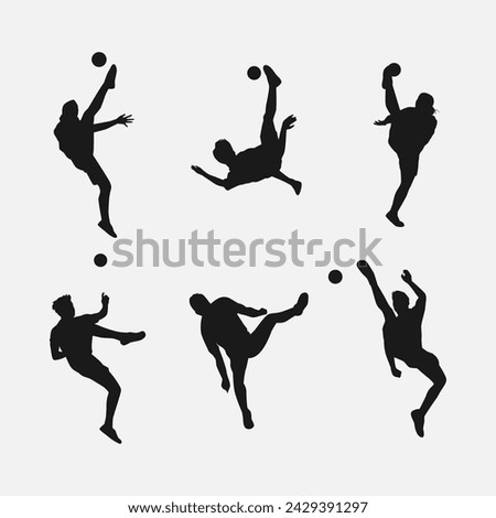 silhouette set of sepak takraw with action, different poses. popular sport of southeast asia. vector illustration.