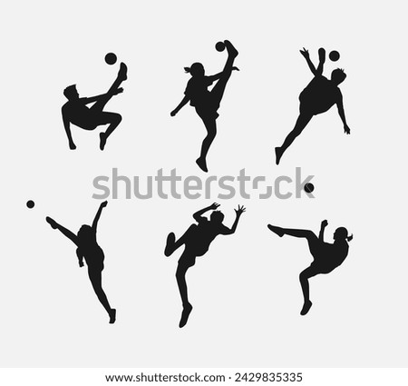 silhouette set of sepak takraw with action, different poses. popular sport of southeast asia. vector illustration.