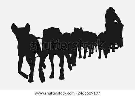 Silhouette of Iditarod race, dog sled. Winter sport, dog, race concept. Vector illustration.