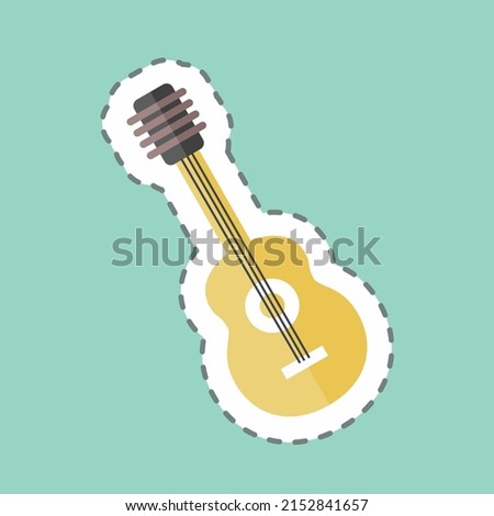 Sticker line cut Guitar. suitable for music symbol. color mate style. simple design editable. design template vector. simple symbol illustration