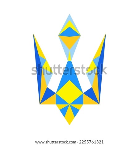Vector illustration of Ukrainian national emblen - trident in geometric polygonal style. Can be used for quilt sewing, patchwork, web design, social net posting, posters, cards, banners.