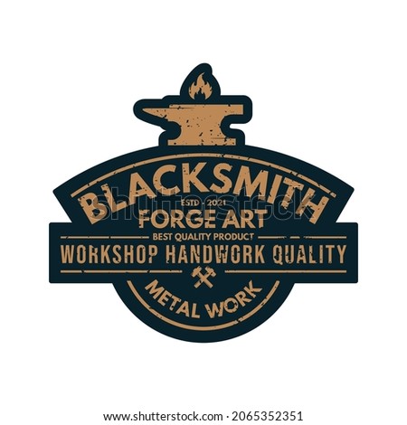 Vintage Label Retro Blacksmith Anvil. Metalworks. Forge Art. Handwork. Business Badge Vector Logo illustration