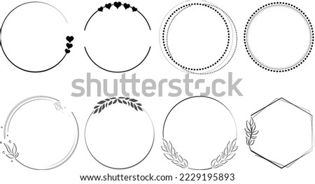 group of frames or circular shapes decorated with plant leaves or small hearts
