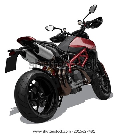 Rear View of Red Supermoto Street Fighter Superbike Vector. This image suitable for race, motorcycle, superbike, helmet, ride, touring and community content