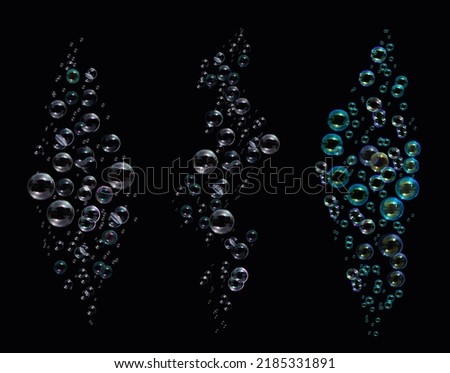 Image, Stock Photo Many soap bubbles float up into the slightly cloudy blue sky. The focus is on a soap bubble in the center of the picture, the rest are out of focus