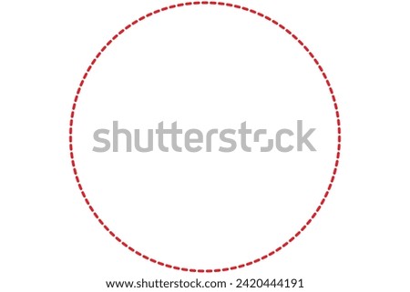 Red frame outline and dotted line,  circle shape, geometric, isolated. White background and copy space or empty