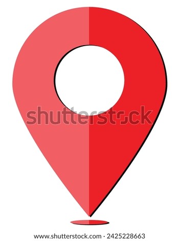 Red map pin or location symbols and geometric formats circle with shadow. check-in point mark on white background.