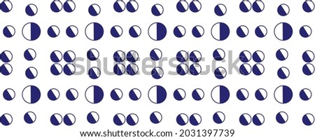 Seamless Square Background Patterns from Geometric Shapes are available in different sizes and opacity. The pattern is filled with half full half empty blue circle symbols. vector illustration on a wh