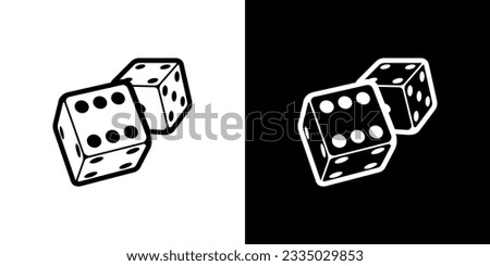 Dice logo on white and black background in isometric style for print and design. Vector illustration.