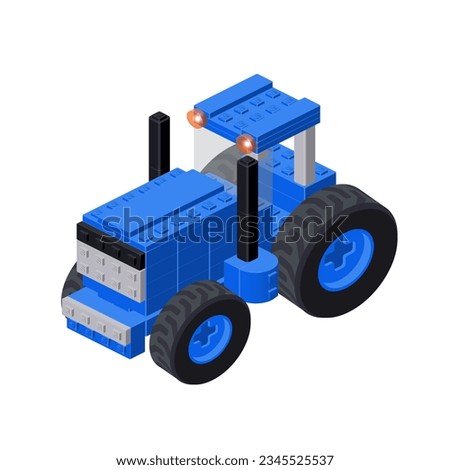 Blue tractor in isometry isolated on white background. Vector