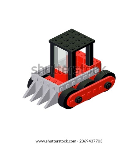 Red tractor in isometry. Vector