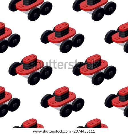 Pattern of robotic lawnmowers in isometry on a white background. Vector