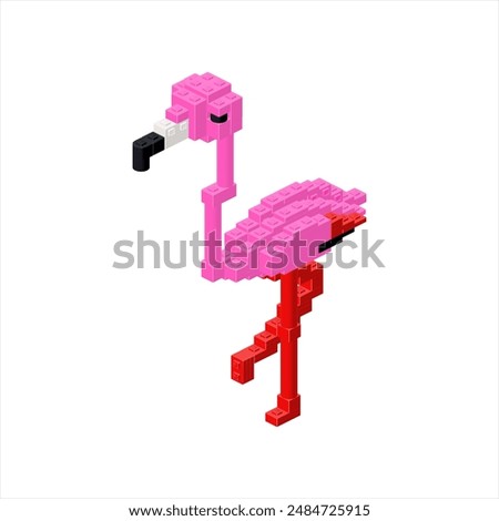 Pink flamingo in isometry. Vector illustration