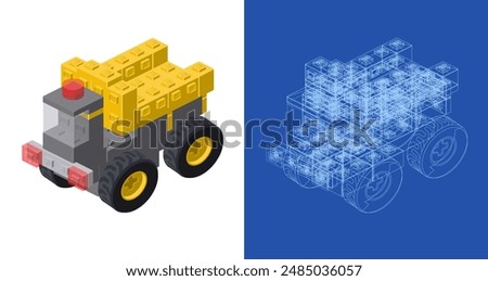 Dump truck project for printing and design. Vector illustration