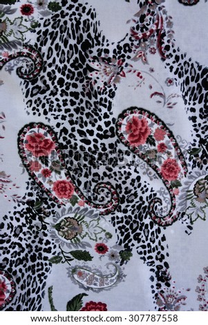 texture of print fabric stripes leopard, paisley and flower for background
