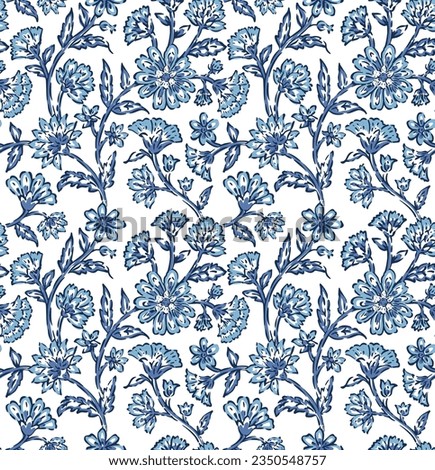 Jacobean floral block print repeat pattern flower pattern