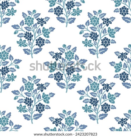 block print jacobean floral flower repeat pattern vector file