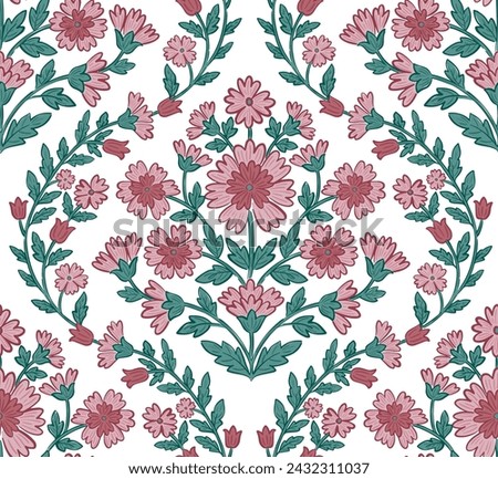 Seamless ogee damask medallion block floral flower repeat vector pattern 