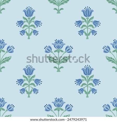 Floral block print repeat vector pattern flower design boho floral style pattern allover flower