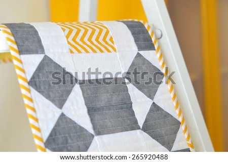 Patchwork/quilt table runner in gray, yellow and white