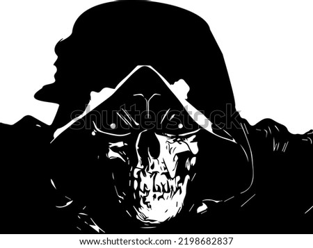 Grim Reapper in black and white illustration Vector