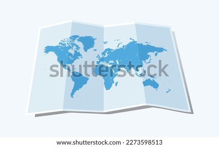 Blue world map on folded paper. Vector Illustration. Finding the way concept.3d world map paper, loka sithiyama