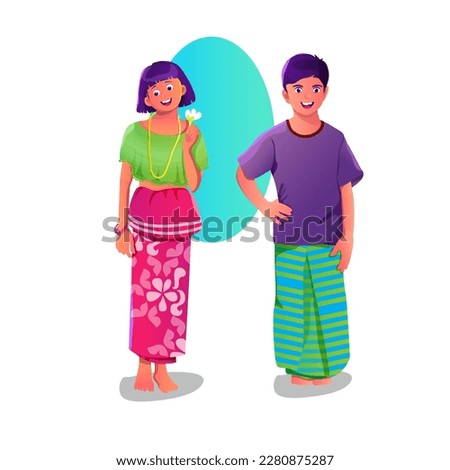 Sinhala new year greetings boy and girl. Girls with redda and hettaya. cartoon. kids in sri Lanka traditional dress, vector illustration  