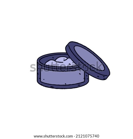 Vaseline jelly jar icon. Tattoo oil in plastic container with open lid. Petrolatum gel, liquid, cream in cosmetic package. Hand-drawn vector illustration isolated on white background