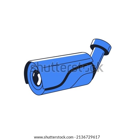 CCTV and video surveillance icon. Wall-mounted camera for control and safety on streets. Security device for observation, monitoring, spying. Flat vector illustration isolated on white background