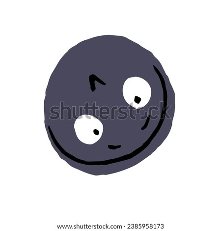 Round geometric character upside down. Geometry shape, circle, ring form emoji with positive emotion, cute face, excited smile. Funny doodle sticker. Flat isolated vector illustration on white