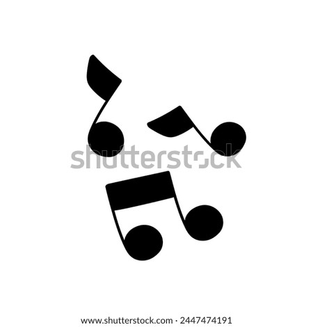 Abstract black silhouettes music notes. Media, song icon. Symbols of sounds, tones on sheet. Logo of classical melody, disco. Design element. Flat isolated vector illustration on white background