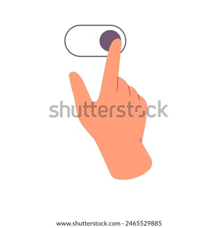 Person flicks right on touchscreen. Tutor of hand gesture for touch screen interface for swipe, slide, switch on or off. Sensor control direction. Flat isolated vector illustration on white background