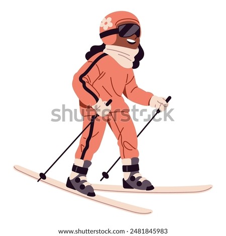 Similar – Image, Stock Photo happy child girl skiing in winter snowy forest