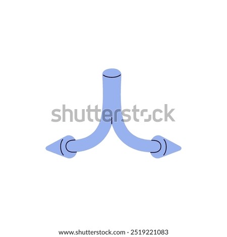 Pointer with two split arrows pointing direction. Double sign, road fork. Option, choice of path, way. Signpost showing turn to left, right side. Flat isolated vector illustration on white background.