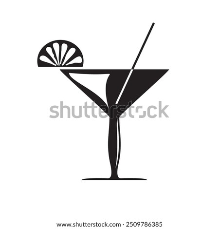 Martini glass cocktail with a straw silhouette icon