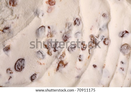 Ice-cream texture: vanilla with raisin and grapes. Appetizing ice-cream background