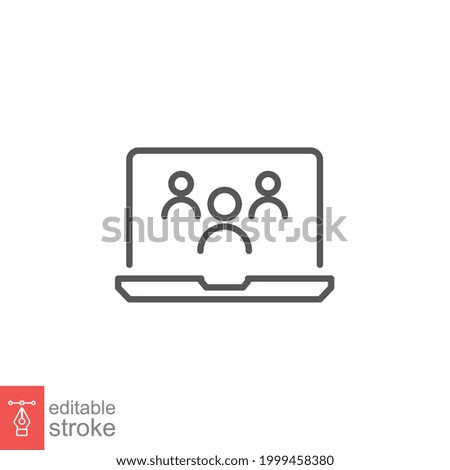 Online meetup line icon. Team business meeting with teamwork collaboration. Business startup and communication. Distant work group Editable stroke Vector illustration Design on white background EPS 10