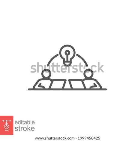 Startup hub connection outline icon. business people team working on web development optimization concept of sharing idea meetup Editable stroke vector illustration Design on white background EPS 10