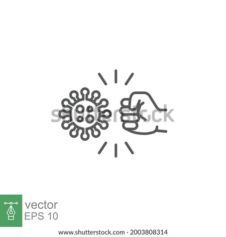 Fist kicking, fist kick by bacteria for protect virus, punching hands to fight coronavirus icon. Conquer infection disease with hand fist attack. line Vector illustration design,white background EPS10