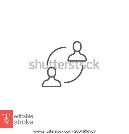 User exchange line icon, two people or person, in connect arrow, communication circle trade. Personnel change Staff updating logo Editable stroke vector illustration design on white background. EPS 10